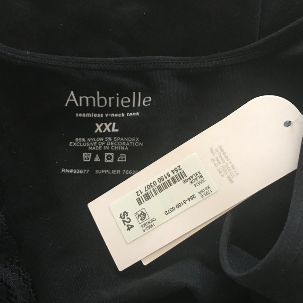 Ambrielle Reversible Seamless Lace V-Neck Shapewear Tank Size XXL Black - Picture 4 of 5